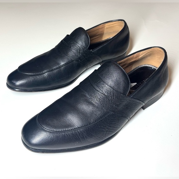 ZANZARA Mens PENNY LOAFERS 1/2 in Heeled Black Leather Dress SHOES Size- 10 - Picture 1 of 9
